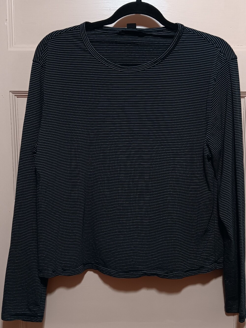Athleta Black and White Thin-Striped Long Sleeve Tee
